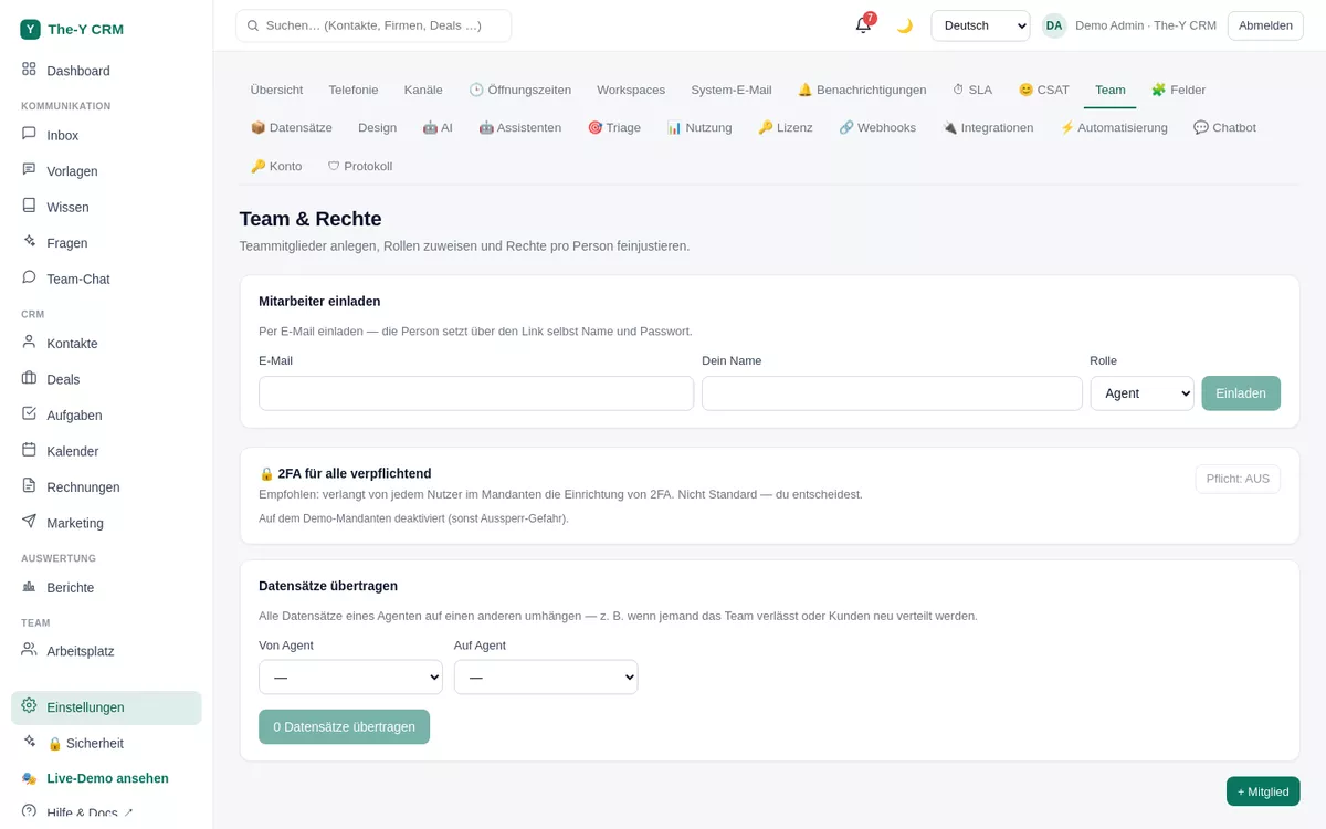 Einstellungen → Team in The-Y CRM